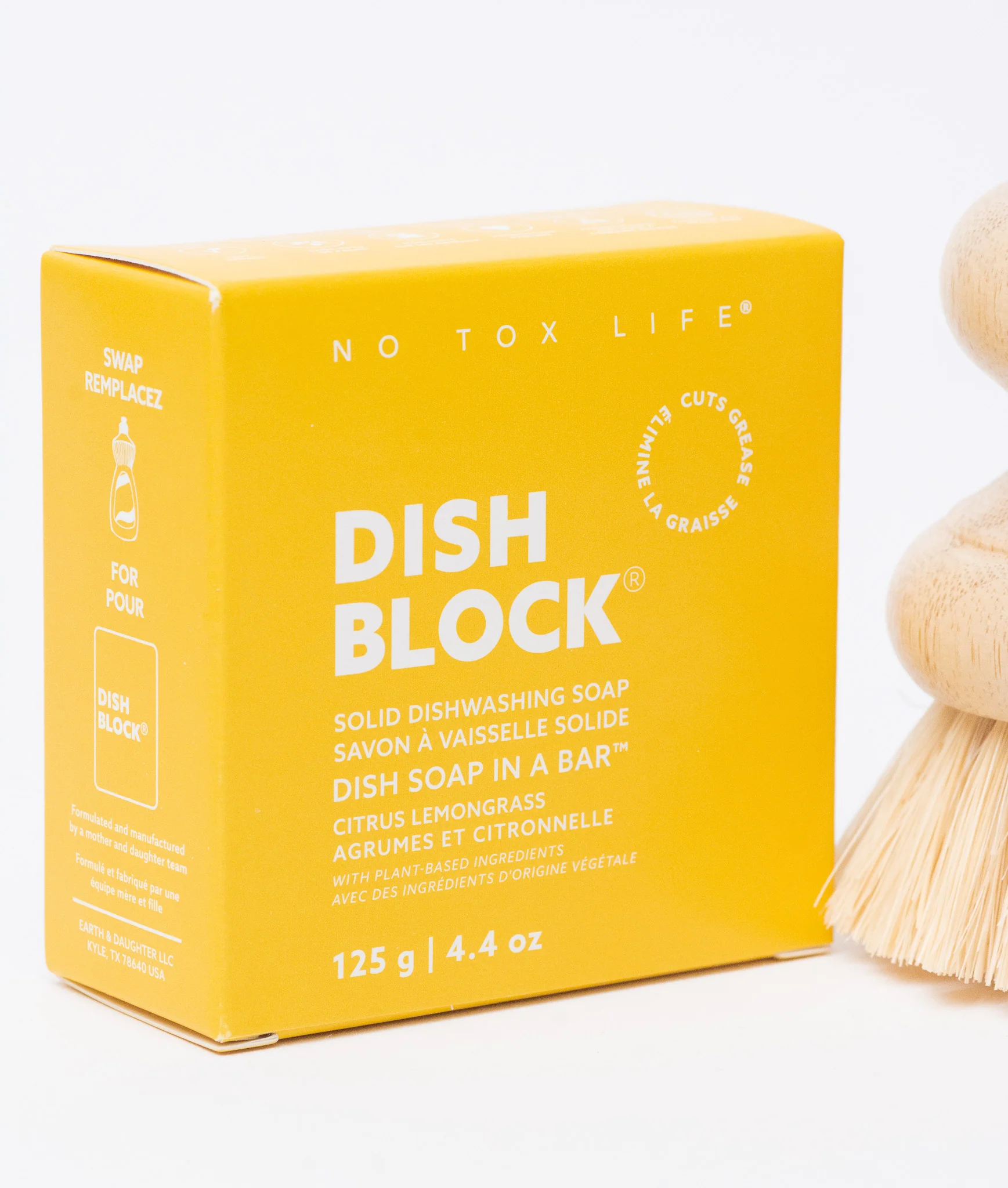 DISH BLOCK® solid dish soap - 4.4 oz (125g) bar - Citrus Lemongrass - No Tox Life® - Image 3