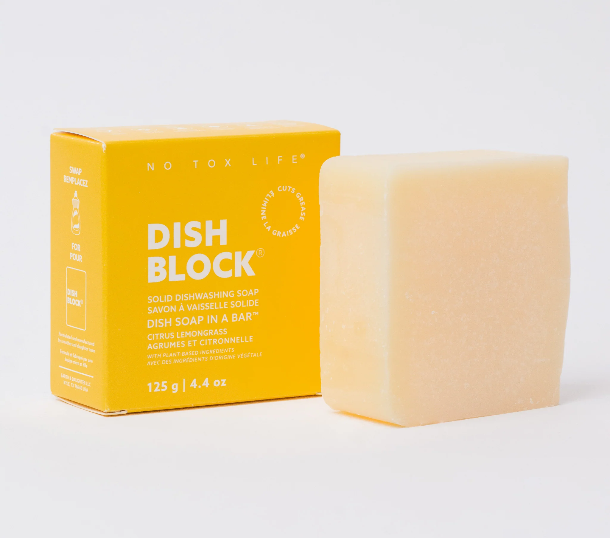 DISH BLOCK® solid dish soap - 4.4 oz (125g) bar - Citrus Lemongrass - No Tox Life® - Image 4